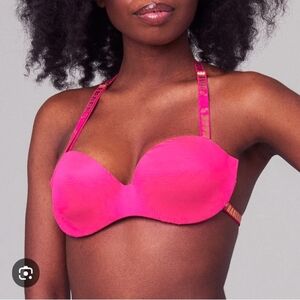 Convertible Hot Pink Strapless Push-Up Bra with Detachable Straps